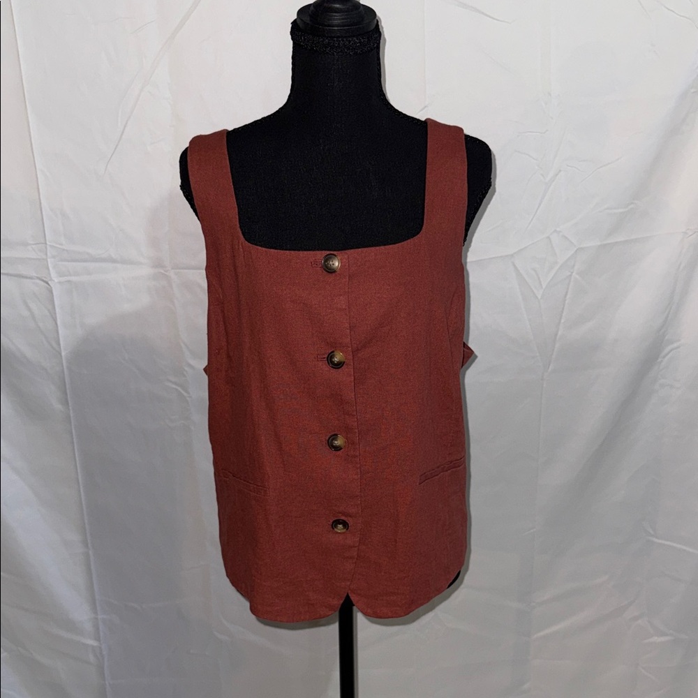 LC Lauren Conrad Rust Red Button-Front Tank top linen blend size xl